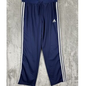 Adidas Men Navy Blue Track Pants Athletic Three Stripe Drawstring Casual Size M